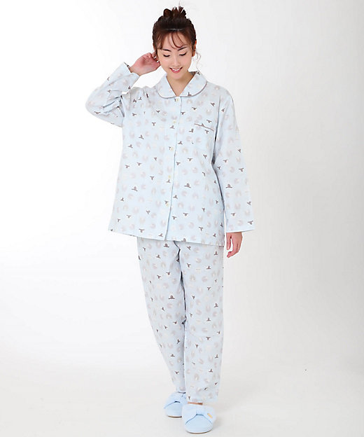 ＜三越伊勢丹/公式＞【SALE】Wガーゼ 襟付きひつじプリントパジャマ ブルー ルームウェア