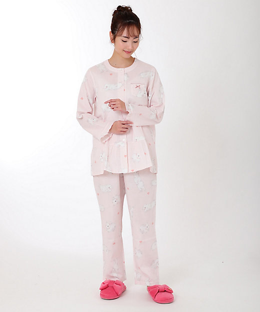 ＜三越伊勢丹/公式＞【SALE】Wガーゼ 丸首うさぎプリントパジャマ ピンク ルームウェア