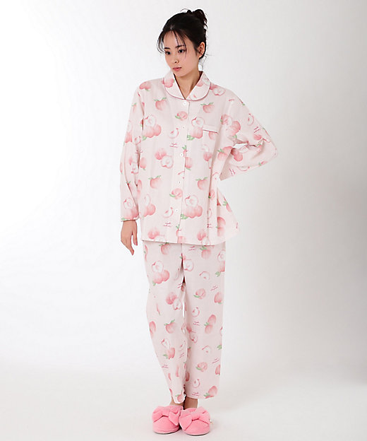 ＜三越伊勢丹/公式＞【SALE】Wガーゼ 襟付きピーチプリントパジャマ ピンク ルームウェア