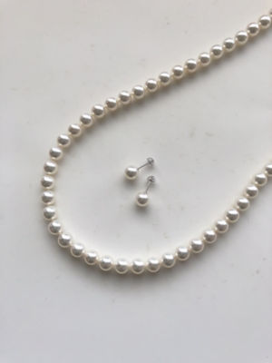 伊勢丹購入 本パールネックレスイヤリングセット K14WG 8-8.5ミリ珠