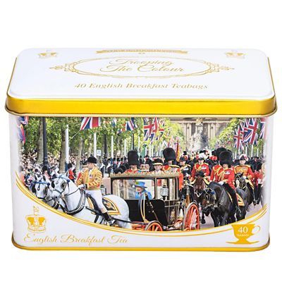NEW ENGLISH TEAS/ニューイングリッシュティー 【スコパおまとめ】★トゥルーピング・ザ・カラー缶(クイーンエリザベス2世)イングリッシュブレックファスト(ティーバッグ)