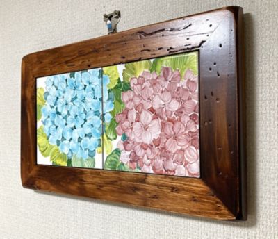 ★木製額入　陶板絵画（あじさい）
