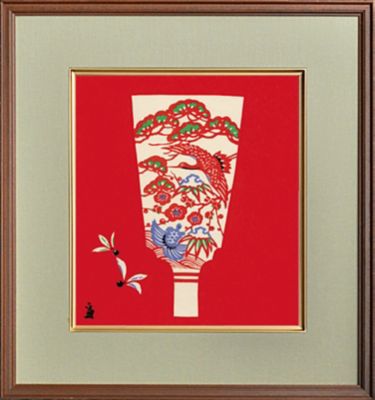 ＜京都/京都徳力版画館＞★【産直】木版画　正月色紙「羽子板」額入り