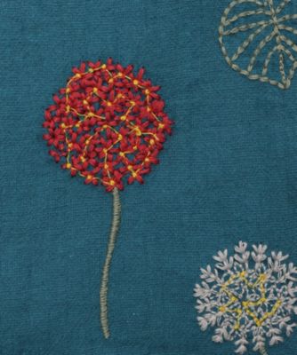 コットン麻ハンドワッシャー　フワラーボール刺繍ワンピース　前開き
