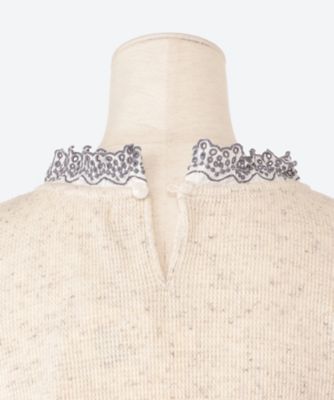コットンサーマルスカラップレースフリル＋フラワーワンポイント刺繍カットソー