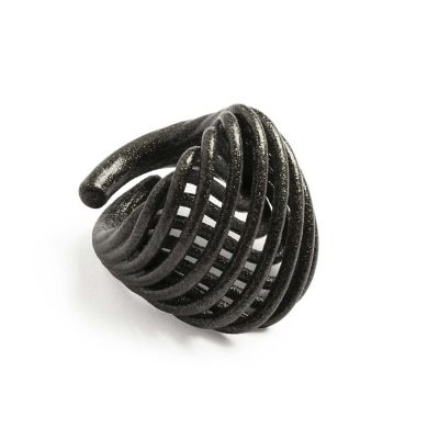 ＜milamilan＞★３Ｄ　Ｐｒｉｎｔ　メタリックブラック　リング