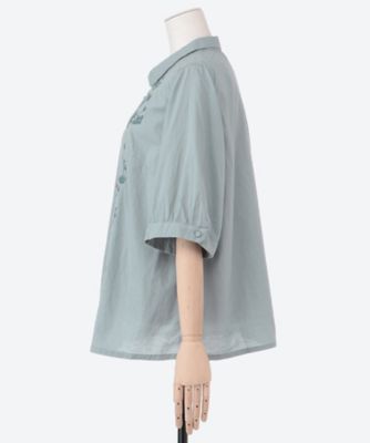 コットンローン　アシンメトリー刺繍シャツブラウス