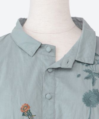 コットンローン　アシンメトリー刺繍シャツブラウス