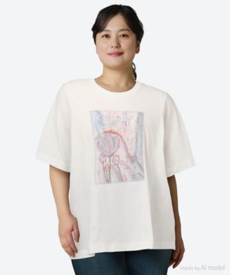 ＜super hakka feuille (Women/大きいサイズ)＞ＳＵＰＥＲ　ＨＡＫＫＡ×えんどうゆりこ「月を得る」プリントＴシャツ