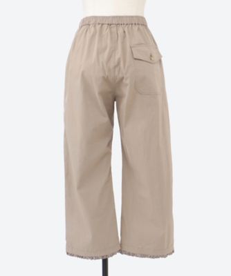 コットンワッシャーストレッチ裾レーステーパードパンツ（タック