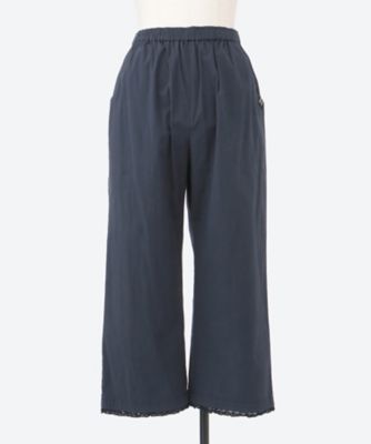 コットンワッシャーストレッチ裾レーステーパードパンツ（タック