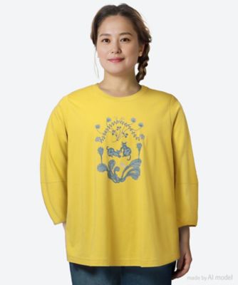 ＜super hakka feuille (Women/大きいサイズ)＞ＳＵＰＥＲ　ＨＡＫＫＡ×さかたきよこ　３０／―天竺「ａｐｒｉｌ」プリントＴシャツ