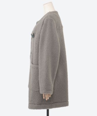 完売【美品】Couturebrooceブローチ付ループシャギーモヘヤコート ループボアネコビーズブローチ付きノーカラーコート