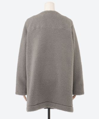 完売【美品】Couturebrooceブローチ付ループシャギーモヘヤコート ループボアネコビーズブローチ付きノーカラーコート