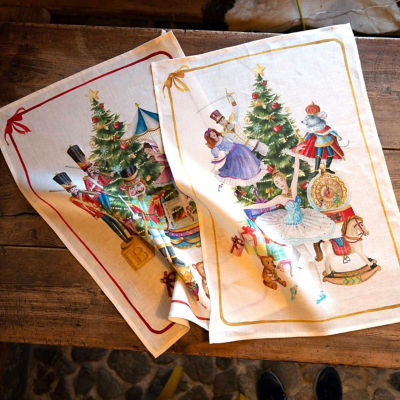 ＜Tessitura Toscana Telerie＞★クリスマスリネンキッチンクロスセット　＜スキアッチャノーチ・くるみ割り人形＞