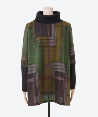 【SALE】QUINTY (Women/大きいサイズ)/クインティ パネル柄リブタートルチュニックプルオーバー(クローバー) スモーキーグリーン トップス【三越伊勢丹/公式】