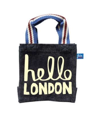 ＜Julia GASH＞★ショッピングバッグ（小）　ｈｅｌｌｏ　ＬＯＮＤＯＮ　パフプリント　デニム　ストライプハンドル