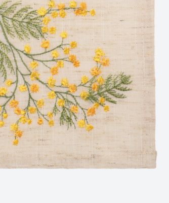 ★刺繍ミモザテーブルクロス生成り色