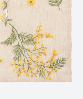 ★刺繍ミモザテーブルランナー生成り色