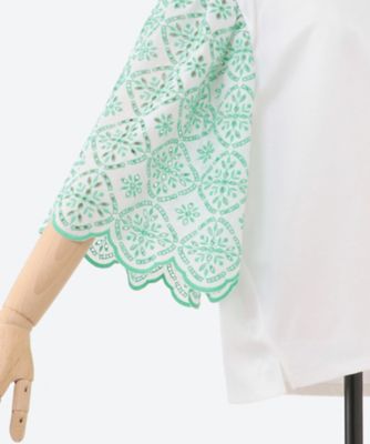 袖スカラップ刺繍レース使いカットソー