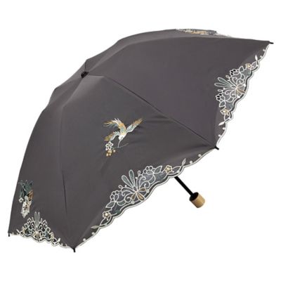 京都/シノワズリーモダン京都/シノワズリーモダンキョウト 【プレゼント付】花鳥オーガンジーカットワーク刺繍ミニ折りたたみ日傘