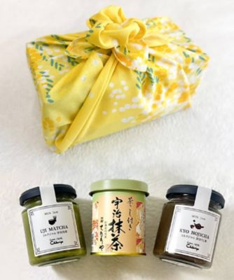 ＜京都/ちきりや・むす美＞★【産直】ミルクジャム２本・茶こし付き宇治抹茶セット（ふろしきイエロー包み）