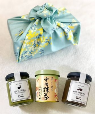 ＜京都/ちきりや・むす美＞★【産直】ミルクジャム２本・茶こし付き宇治抹茶セット（ふろしきミント包み）