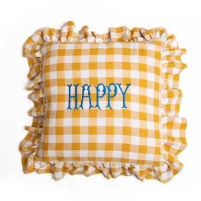 ＜BITOSSI HOME / ビトッシ ホーム＞★ギンガムチェッククッション　ＨＡＰＰＹイエロー