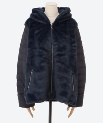 【SALE】noa-ge(Women/大きいサイズ)/ノアジェ エコファー×ダウンジャケット(クローバー) ネービーブルー コート・ジャケット【三越伊勢丹/公式】