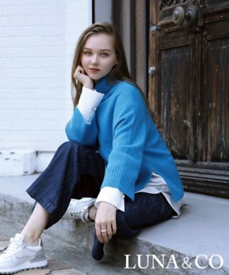 希少✨エルマンノシェルヴィーノ シルクカシミヤ混 レースドッキングニット 青 LE CIEL BLEU ニット セーター ウールカシミアクルーネック