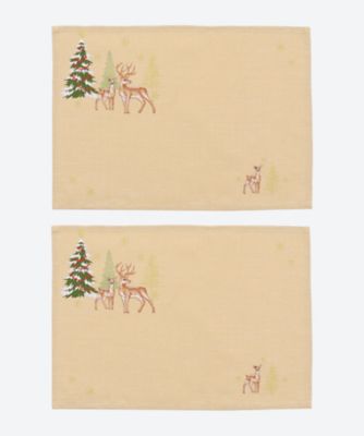 ＜French Country＞★刺繍ランチョンマット２枚セット　「森のクリスマス」
