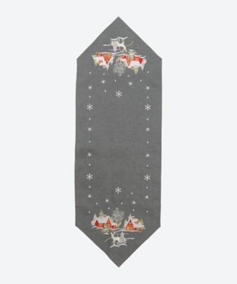 ＜French Country＞★刺繍テーブルランナー　「クリスマスのメゾン」