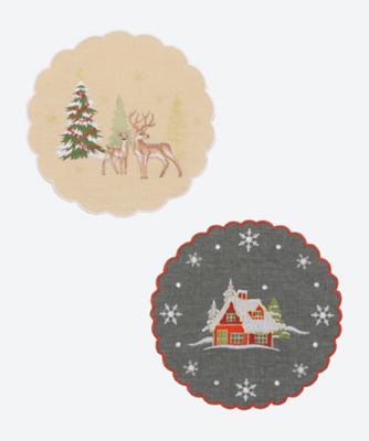 ＜French Country＞★刺繍クリスマス柄　テーブルセンター２枚セット