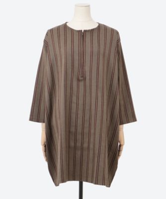 【SALE】Tasharuby(Women/大きいサイズ)/ターシャルビー 綾多色ストライプコクーンチュニックドレス(クローバー) モカ系 ワンピース・ドレス【三越伊勢丹/公式】