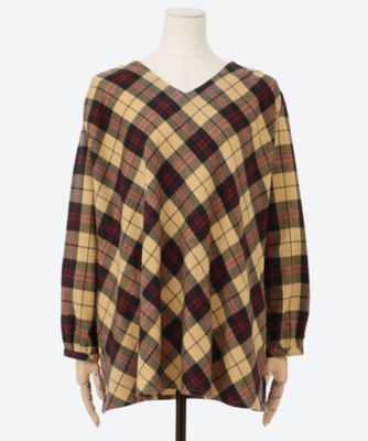 【SALE】Tasharuby(Women/大きいサイズ)/ターシャルビー コットンビエラ起毛VネックAラインブラウス(クローバー) ベージュ系 トップス【三越伊勢丹/公式】