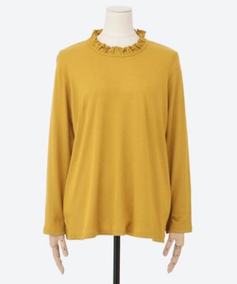 【SALE】Tasharuby(Women/大きいサイズ)/ターシャルビー フリルネックリブカットソー(クローバー) マスタード トップス【三越伊勢丹/公式】