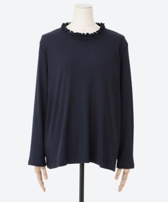 【SALE】Tasharuby(Women/大きいサイズ)/ターシャルビー フリルネックリブカットソー(クローバー) ネイビー トップス【三越伊勢丹/公式】