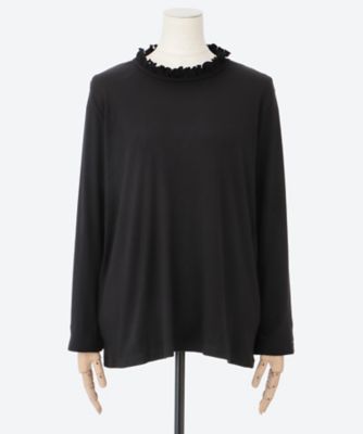 【SALE】Tasharuby(Women/大きいサイズ)/ターシャルビー フリルネックリブカットソー(クローバー) ブラック トップス【三越伊勢丹/公式】