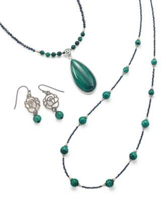 ９５２２【年明け届】マラカイトペンダント・ロングネックレス・ピアス３点セット