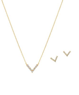 ９５２４【年明け届】Ｋ１８ＹＧダイヤモンドネックレス・ピアスセット