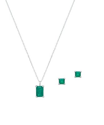 ９５２８【年明け届】Ｐｔエメラルドペンダント・ピアスセット