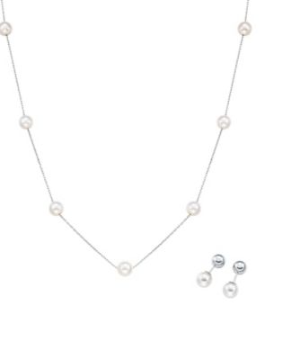 ９５３８【年明け届】Ｐｔアコヤパールステーションネックレス・ピアスセット