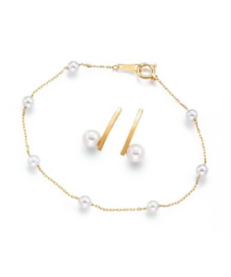 ９５３９【年明け届】Ｋ１８ＹＧアコヤパールブレスレット・ピアスセット