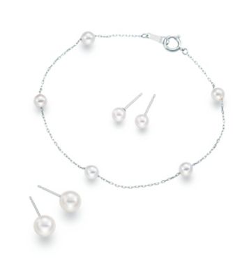 ９５４０【年明け届】Ｐｔアコヤパールブレスレット・Ｋ１４ＷＧアコヤパールピアスセット