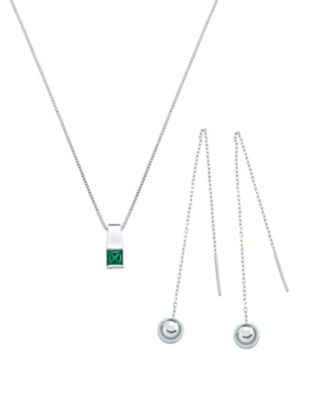 ９５４１【年明け届】Ｋ１８ＷＧエメラルドペンダント・ピアスセット
