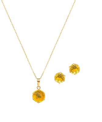 ９５４６【年明け届】Ｋ１８ＹＧシトリンペンダント・ピアスセット