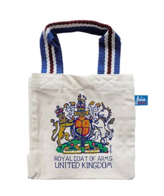 ＜Julia GASH＞★ショッピングバッグ（小）英国王室紋章柄コットンストライプハンドル