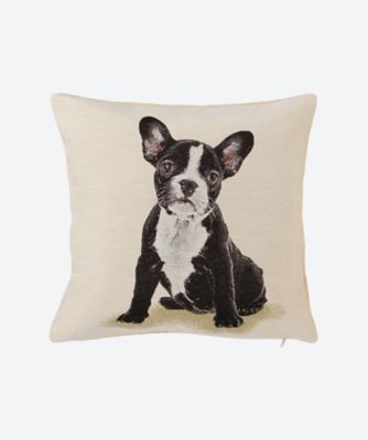 ＜French Country＞★ジャカード織り　フレンチブルドッグ柄クッションカバー