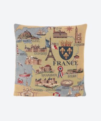 ＜French Country＞★ジャカード織り　フランス地図柄クッションカバー