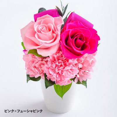 Belles Fleurs /ベル・フルール バラとリボン ピンク×フューシャピンク ドライフラワー【三越伊勢丹/公式】